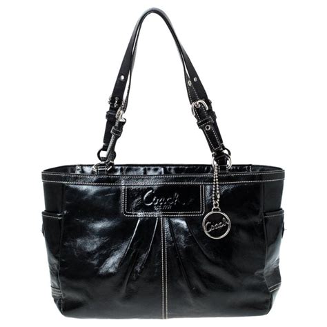 coach black leather shoulder purse|black patent leather coach purse.